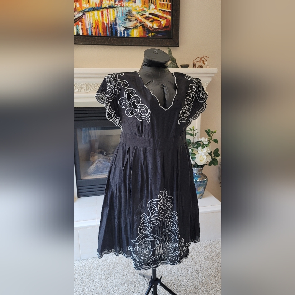 Flirty Summer Black Embroidered Dress